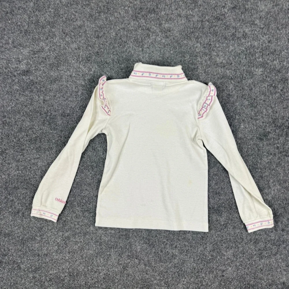 OshKosh B'gosh Turtleneck Girls Size 5 Cream Ruffle Shoulder Floral Trim Vintage
